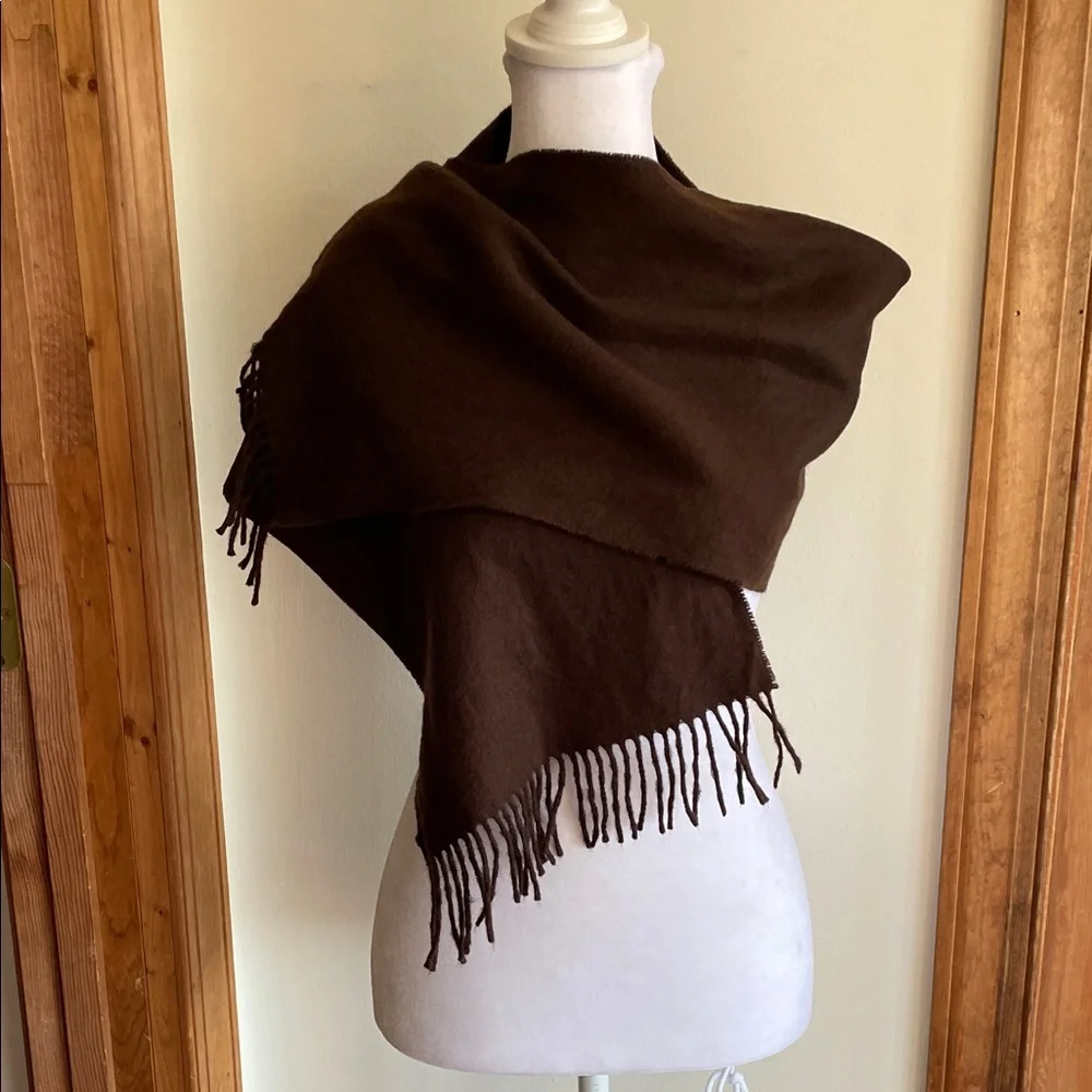 CHRISTIAN DIOR Cashmere Wool Blend Muffler Scarf in Deep Brown Vintage